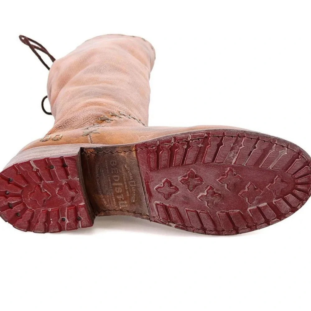 New Manchester III Icicle Bed Stu Rustic Tan Leather riding Boots 7.5 $450 - Picture 5 of 14